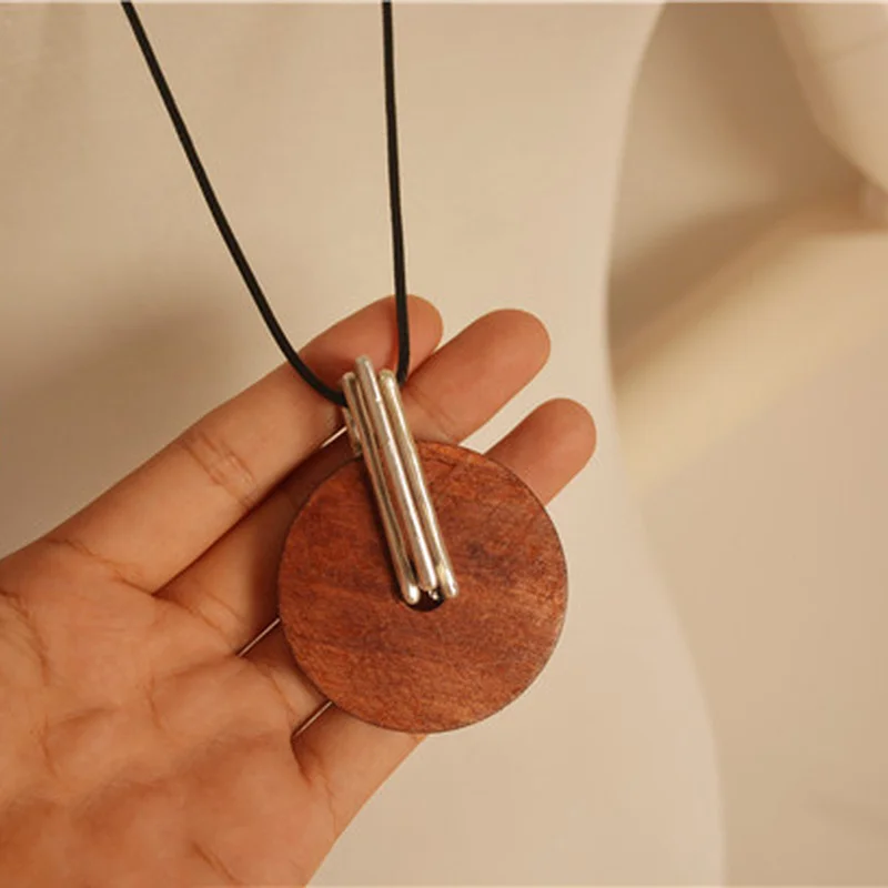 Korean Vintage Girl Necklace Ornament Wooden Round Pendant Sweater for Women Simple Literary Jewelry Accessories | Украшения и