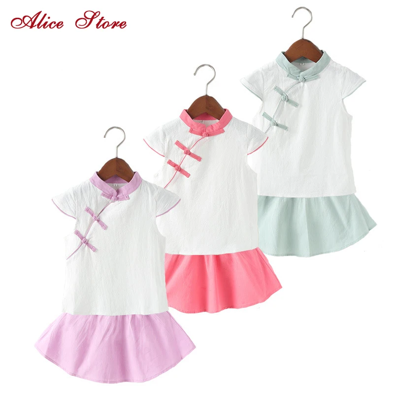 2 шт. детский летний комплект из топа с скошенной пряжкой и юбки|clothes free|set childrenclothing
