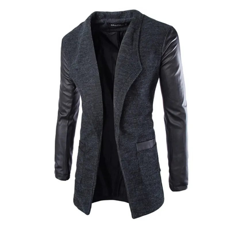 dark grey WEONEDREAM новая куртка шерсть кожа соединены тонкий модный мужской длинный плащ Европейский Тренч Куртка Пальто Тренч M-2XL - Цвет: dark grey