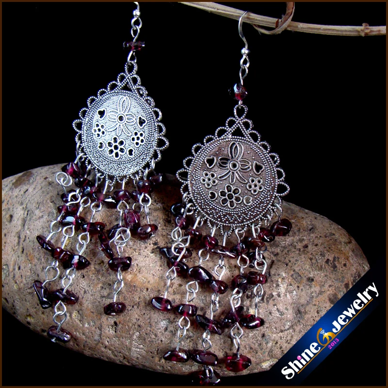 Винтажные тибетские серебряные серьги с подвеской из 100% натурального граната в