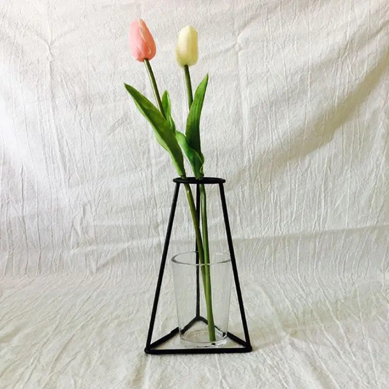 H New Style Home Party Decoration Retro Iron Line Flowers Vase Metal Plant Holder Modern Solid Home Decor Nordic Styles Iron Vase - Цвет: H