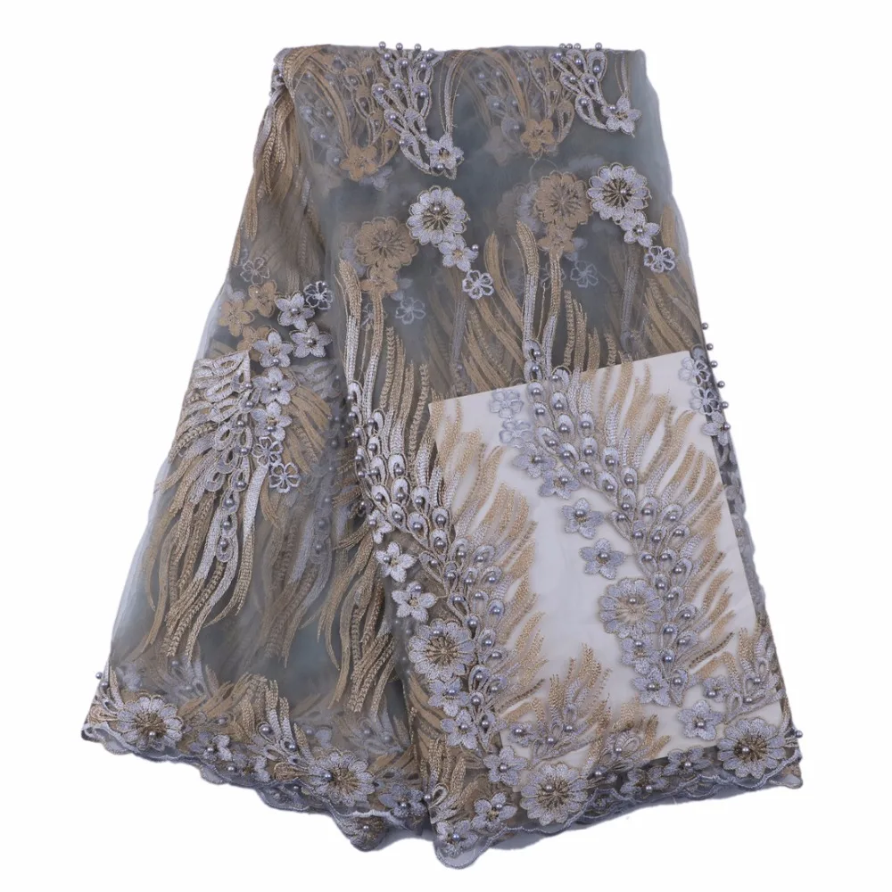 Фиолетовый бисером кружевной ткани с золотым кружевом embroiderey и бусы Крыло узором