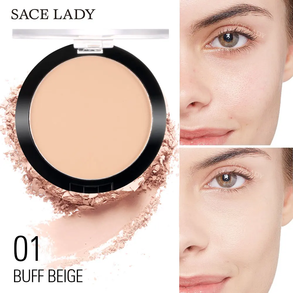 01 Buff Beige SACE женский прозрачный прессованный порошок для лица длительный контроль масла лица макияж основа водонепроницаемый отбеливающий матовый макияж - Color: 01 Buff Beige