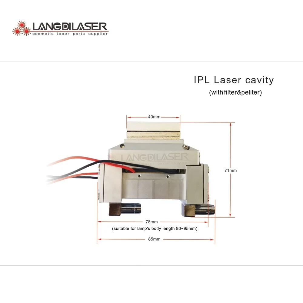 laser cavity for IPL handpiece , for 90*50*7 lamp pass through include crystal filter and cooling peltier
