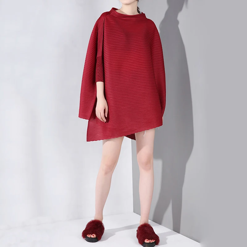 Женская блузка LANMREM с высоким воротом рукавом летучая мышь и большие размеры