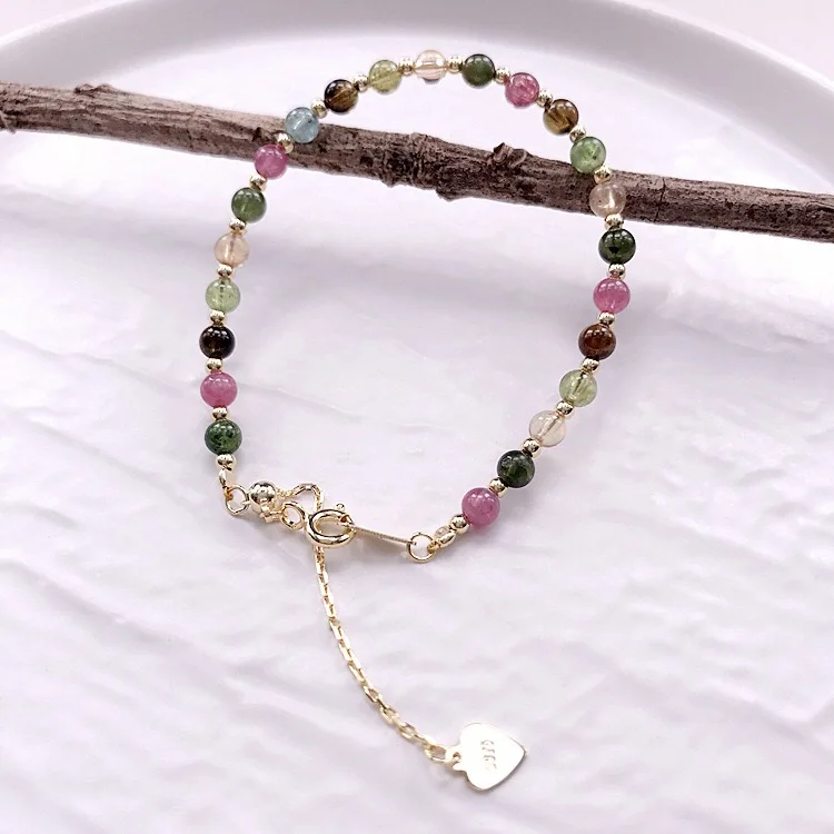 Женский браслет из серебра 925 пробы с натуральным турмалином жемчугом и гранатом