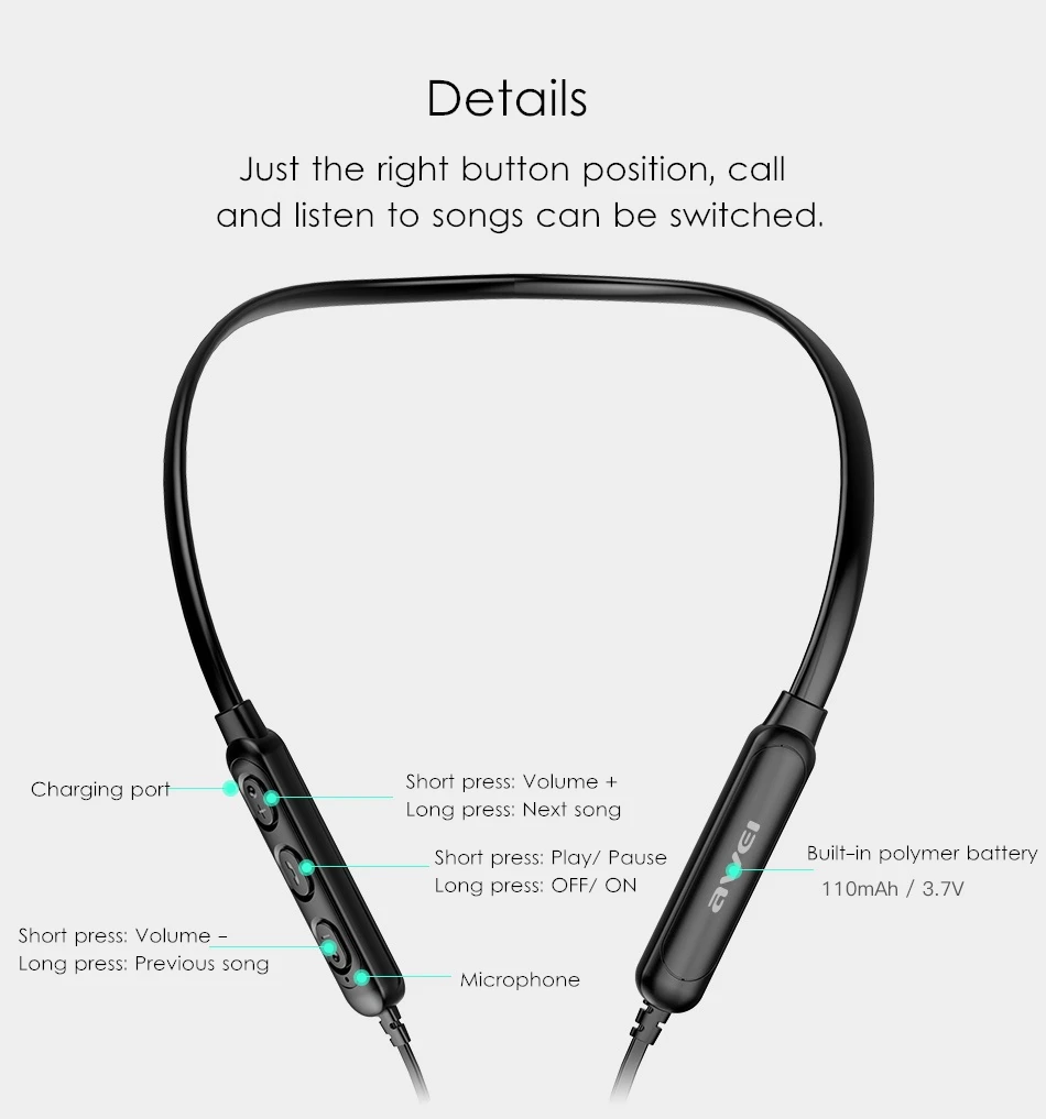 AWEI G20BL магнитные bluetooth наушники с ЧПУ металл двойной драйвер наушники беспроводной Спорт Бег bluetooth 4,2 наушники