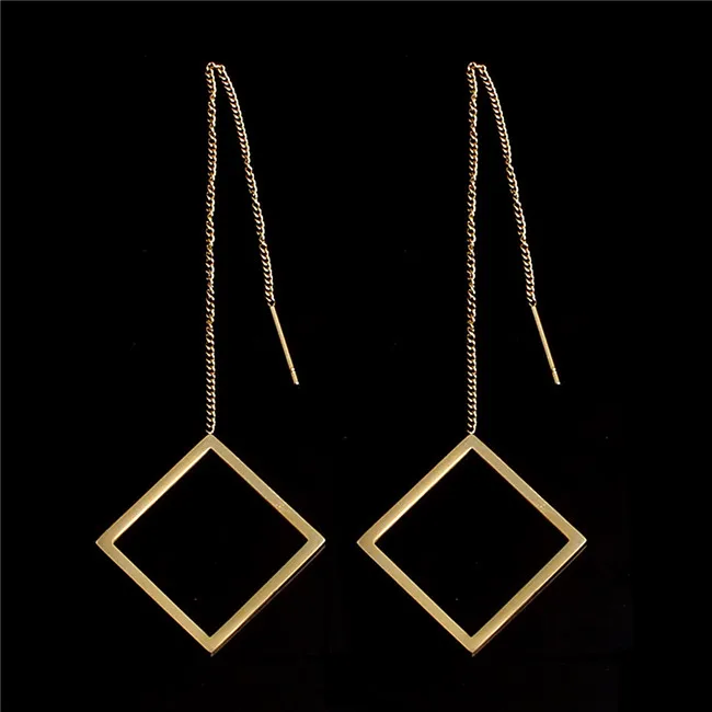 Она WEIER нержавеющая сталь jewelry корейский мотаться Висячие длинные сережки-крестики висит Женский brincos серьги Модные талисманы серебро - Окраска металла: square-G