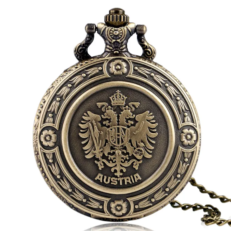 

Causal Austria The Double Eagle Pocket Watch Necklace Chain Quartz Copper National Emblem Bronze Modern Fashion Men Xmas Gift