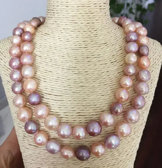 

single strand 12-15mm south sea round multicolor pearl necklace 34inch