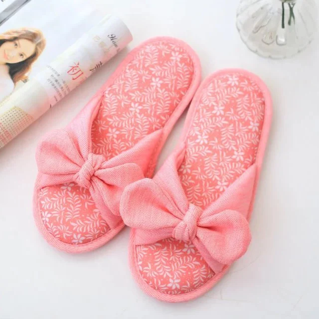 Pink Millffy/женские японские домашние тапочки; сезон весна-лето; женские нескользящие тапочки из дышащего хлопка с бантом; женские домашние тапочки - Цвет: Pink