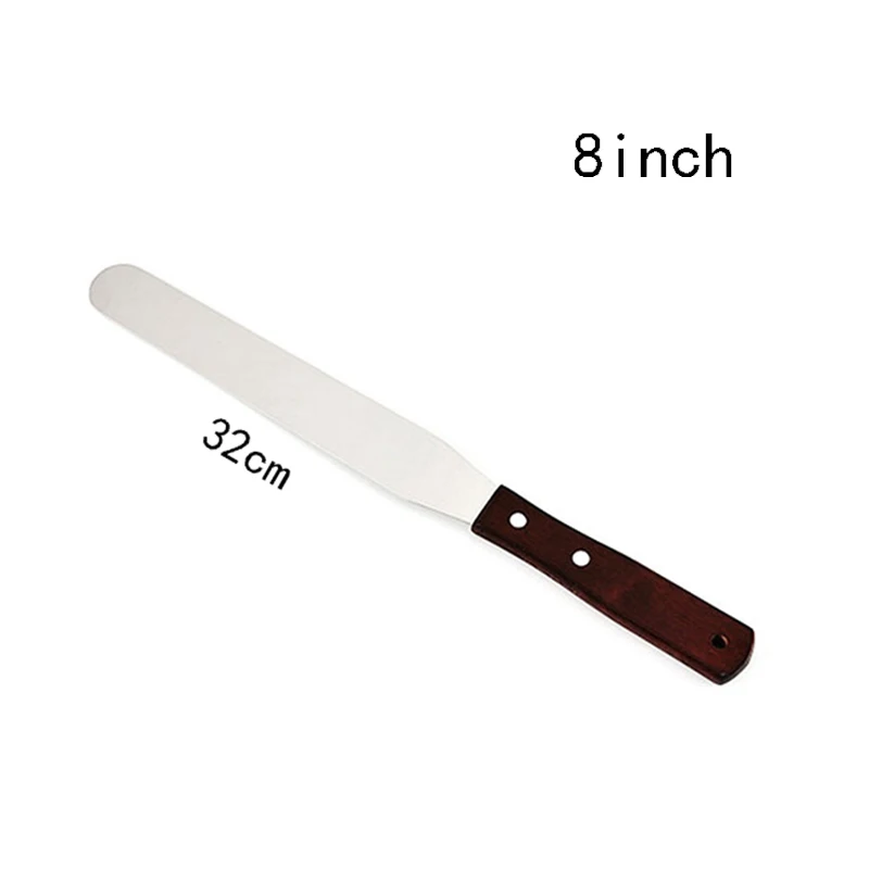 Straight 8inch 4 ''6'' 8 ''10'' из нержавеющей стали с деревянной ручкой прямой изогнутый нож для торта лопатки для выпечки Кондитерские инструменты кухонные гаджеты - Цвет: Straight 8inch