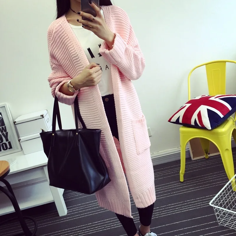 long knitted Cardigan Women Sweater casual Pocket Poncho Plus Size Coat Loose Sweaters vestidos Cardigans DX561 |