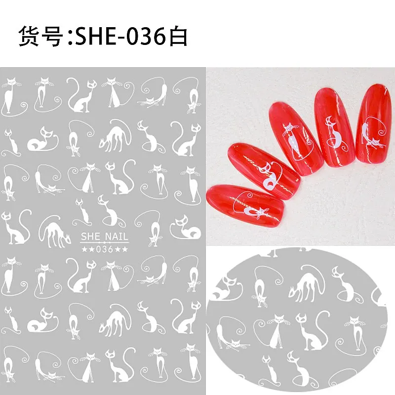 White SHE036 2 листа, 3 цвета, смайлик, листья маргаритки, пальма, милый кот, дизайн, клей, дизайн ногтей, наклейки, украшения, сделай сам, советы SHE32-36 - Цвет: White SHE036