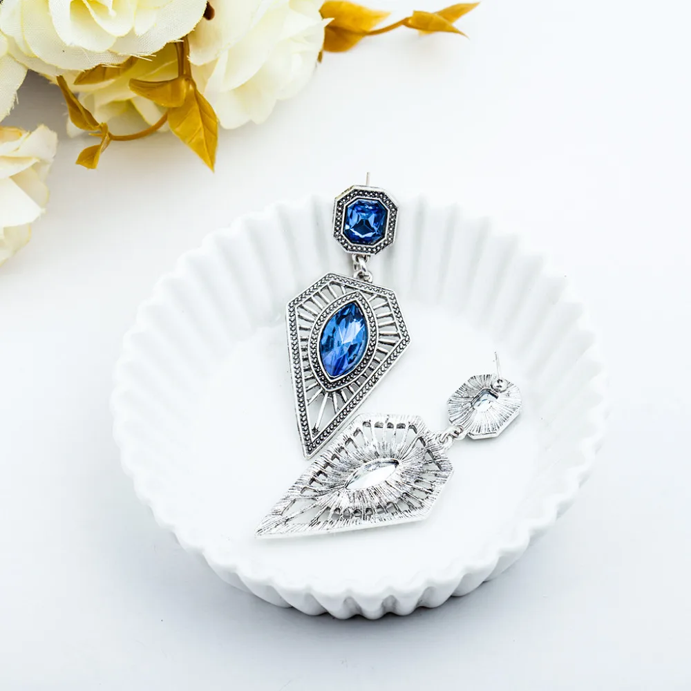 Украшенный синими кристаллами состоящий из сережек для женщин Серебряный Цвет