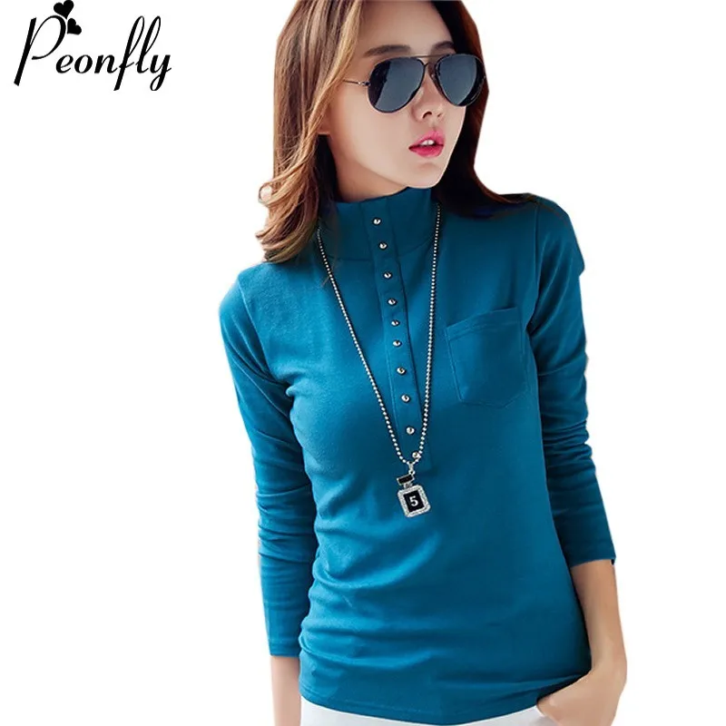 PEONFLY Women Turtleneck Sweaters Long Sleeve Female Stitching Pocket Thickening Cotton Tops Clothes Pullovers BLACK S-XXXL | Женская