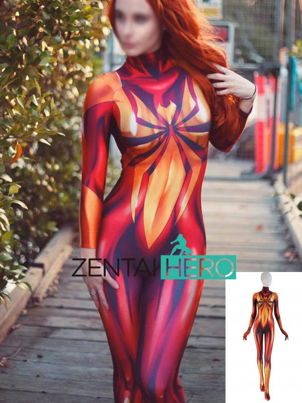 Женский костюм паука Mary Jane с 3d рисунком в виде красных теней утюжок MJ Человек паук