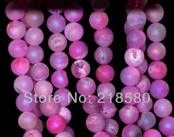 

H-DRB06 5 Strands/lot 15.5 inch Pink Pixie Frosted Druzy Geode Agates Round Beads 8mm,10mm,12mm,14mm