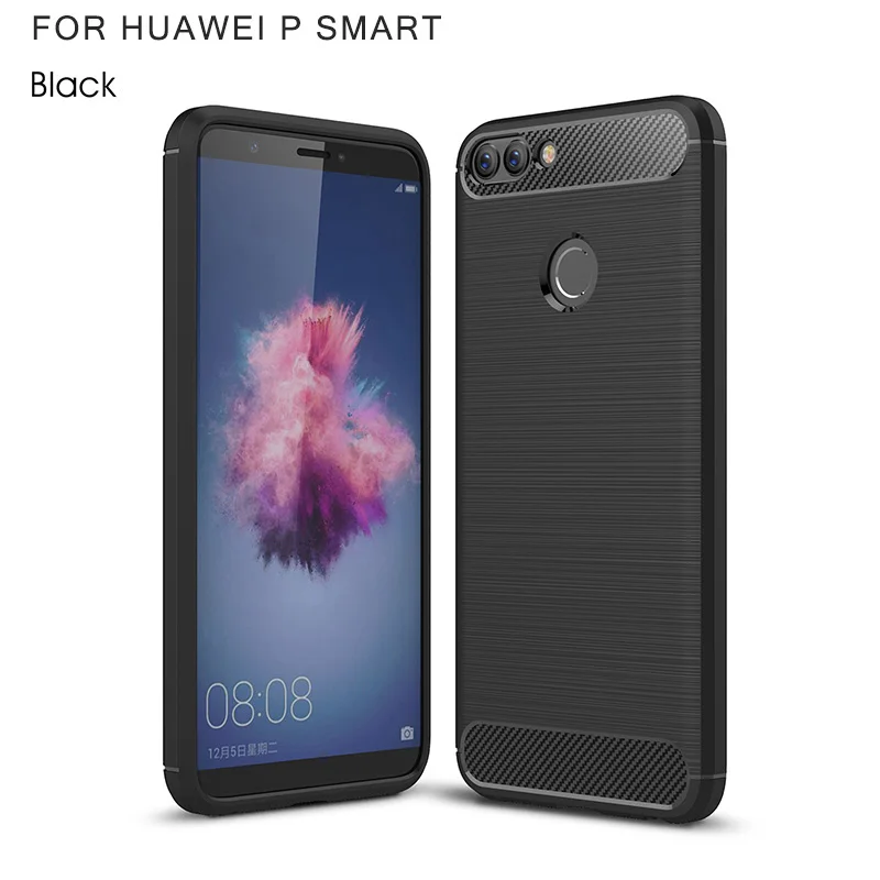 Углеродного волокна матовый Силиконовый чехол на Huawei P Smart чехлы случае чехля