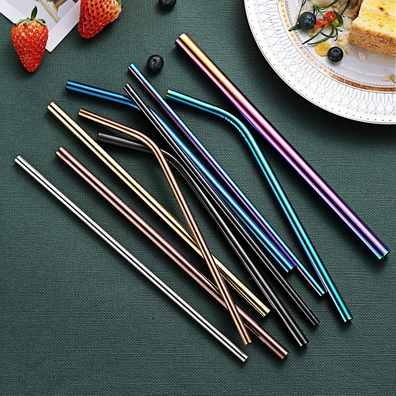 BERATS Reusable Metal Drinking Straws 304 Stainless Steel Sturdy Bent Straight Drinks Straw with Cleaning Brush | Дом и сад