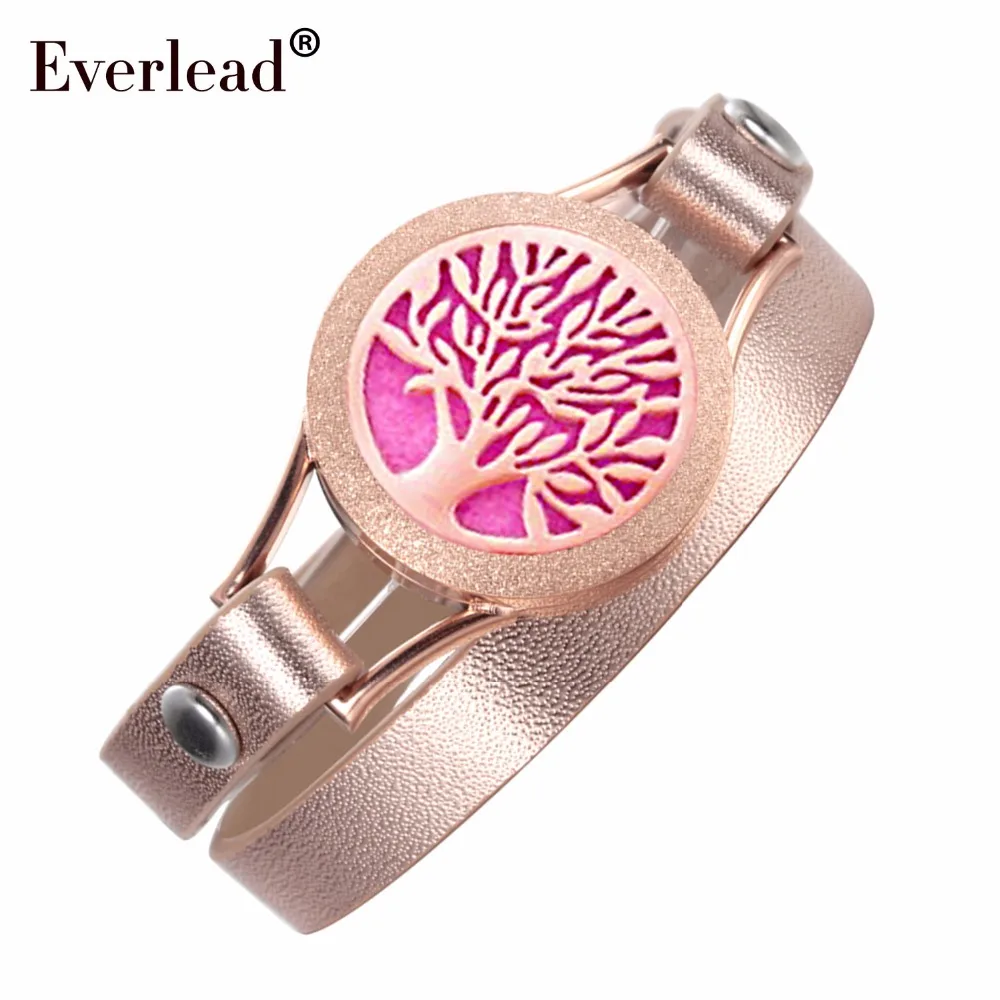 Женский кожаный браслет EVERLEAD с двумя кожаными вставками цвета розового золота