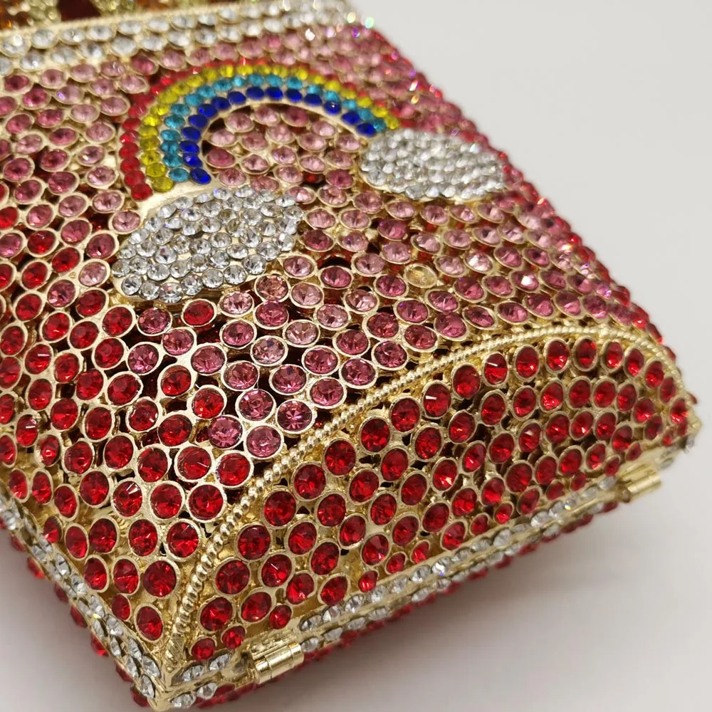 Бутик De FGG картофель фри чипсы Радуга клатч Minaudiere сумка для женщин Кристалл вечерняя сумочка Алмаз свадебная сумочка свадебный кошелек