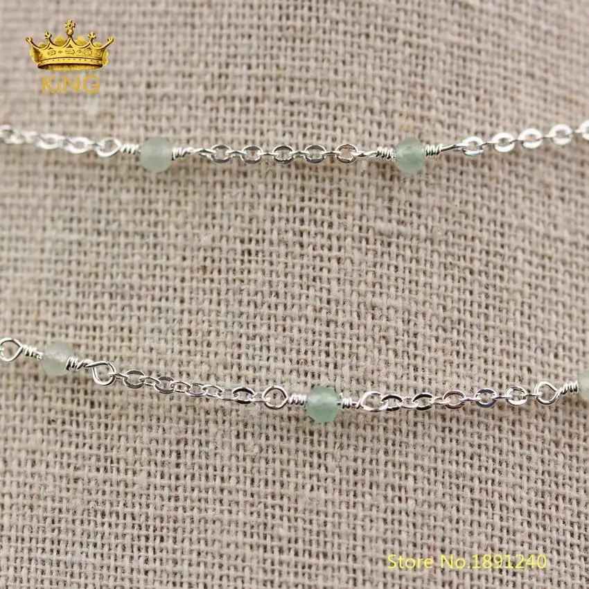 Plated Silver 5 метров крошечные бусы четки цепи ювелирные изделия оптом, 2 мм круглый гранёный зеленый авантюрин свободная бисерная цепочка ручная работа Чокеры ZJ265 - Цвет: Plated Silver