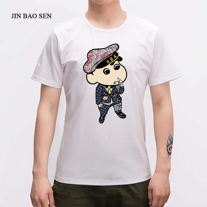 Jinbaosen 2018 Crayon Shin Chan мультфильм Для мужчин футболка с круглым вырезом одежда модные