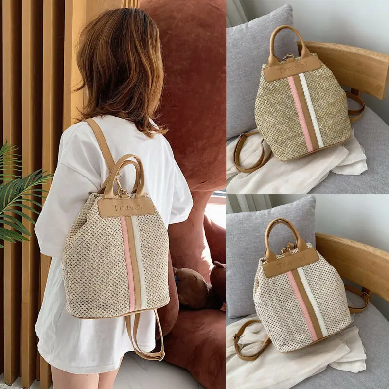 Женская плетеная Сумка из ротанга соломенная сумка в полоску Повседневная