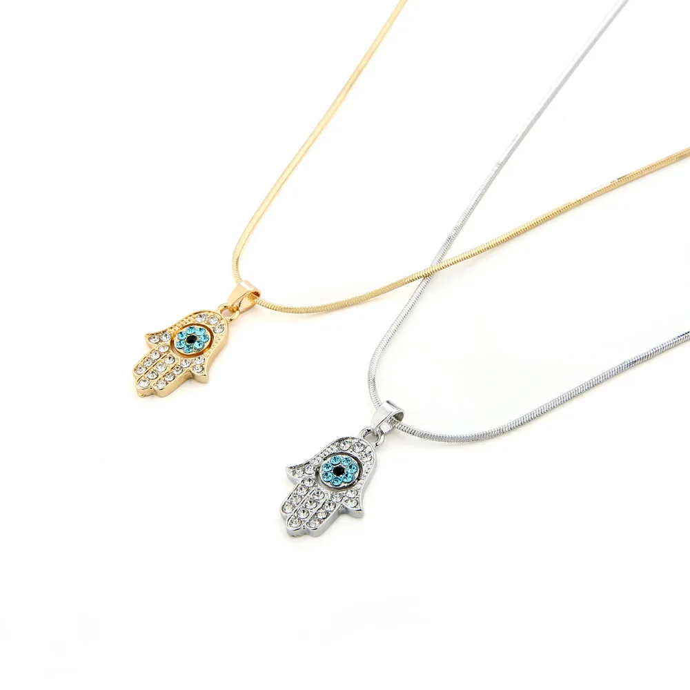 Шарм Винтаж леди кристалл Хамса Цепочки и ожерелья Циркон Rhinestone цвет серебристый