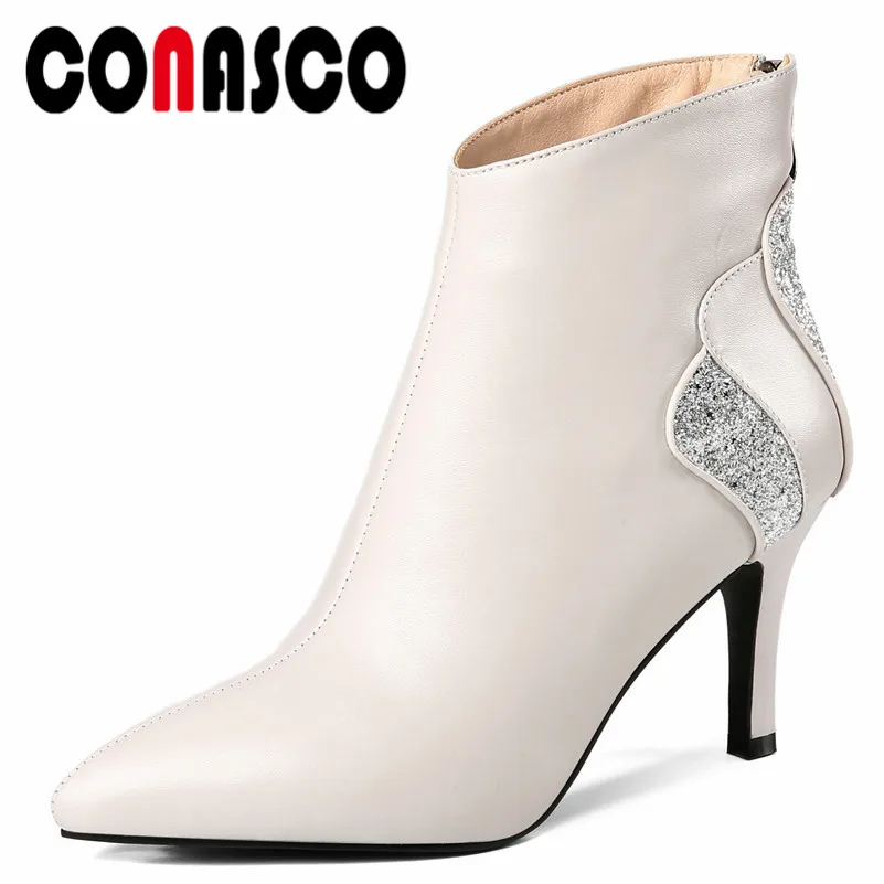 CONASCO/женские ботильоны на высоком каблуке высокого качества блестящие