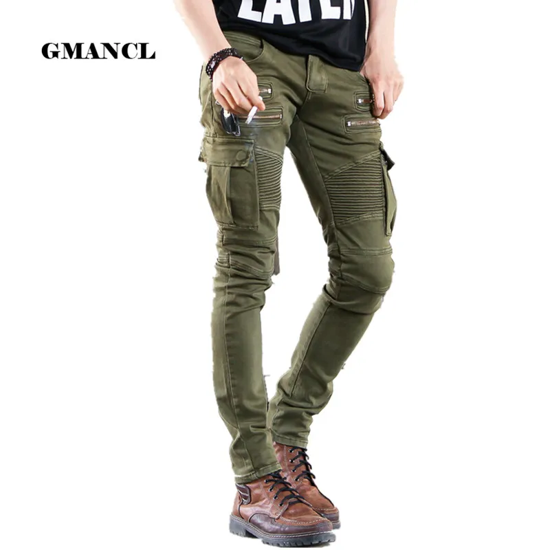Джинсы карго мужские потертые в стиле хип хоп|motorcycle cargo pants|denim bikerdenim biker jeans men |