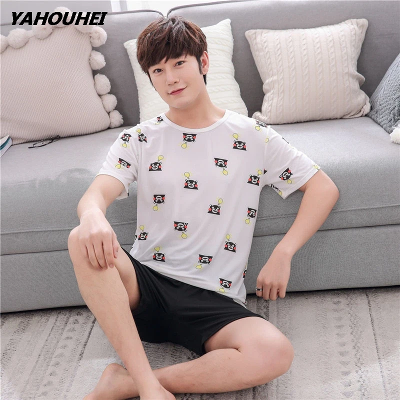 qiqiuxiong men Женские пижамные комплекты с героями мультфильмов, пижамный комплект с коротким рукавом, женские ночные рубашки с героями мультфильмов, домашняя одежда, пижамы для женщин, одежда для сна - Цвет: qiqiuxiong men