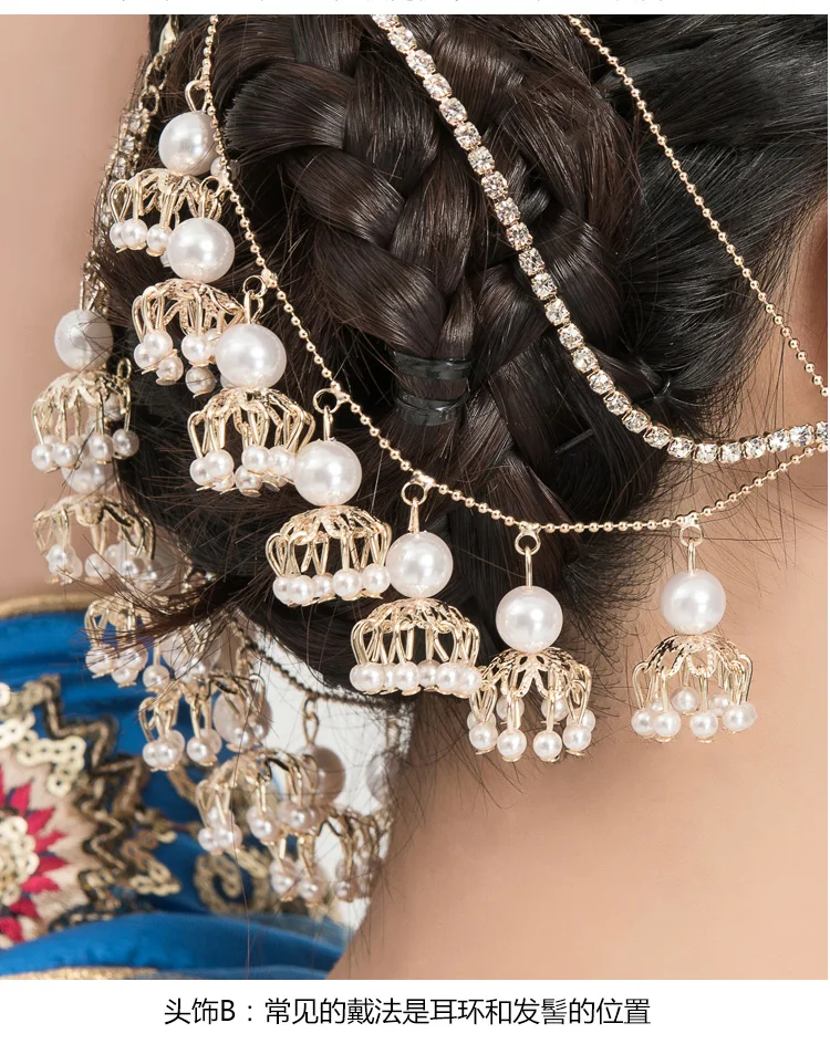 

India Pakistan Girl Dance Accessory Woman Dance Performance Earrings Headdress