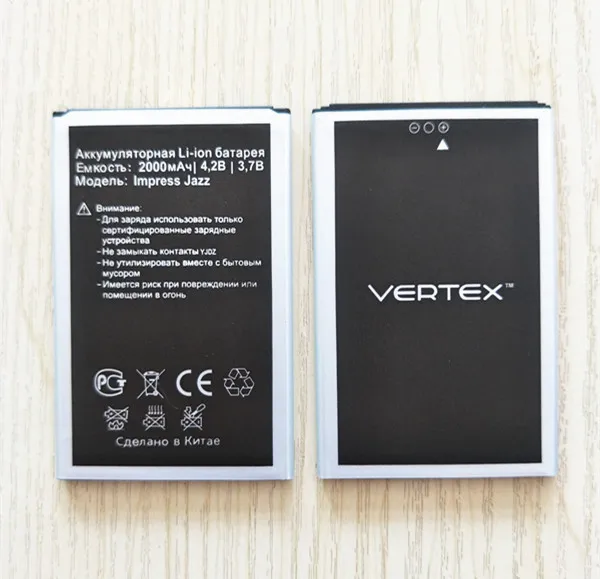 АЗК 2 шт./лот 2000 мАч Новый 100% Высокое качество для VERTEX Impress Jazz батарея Мобильный