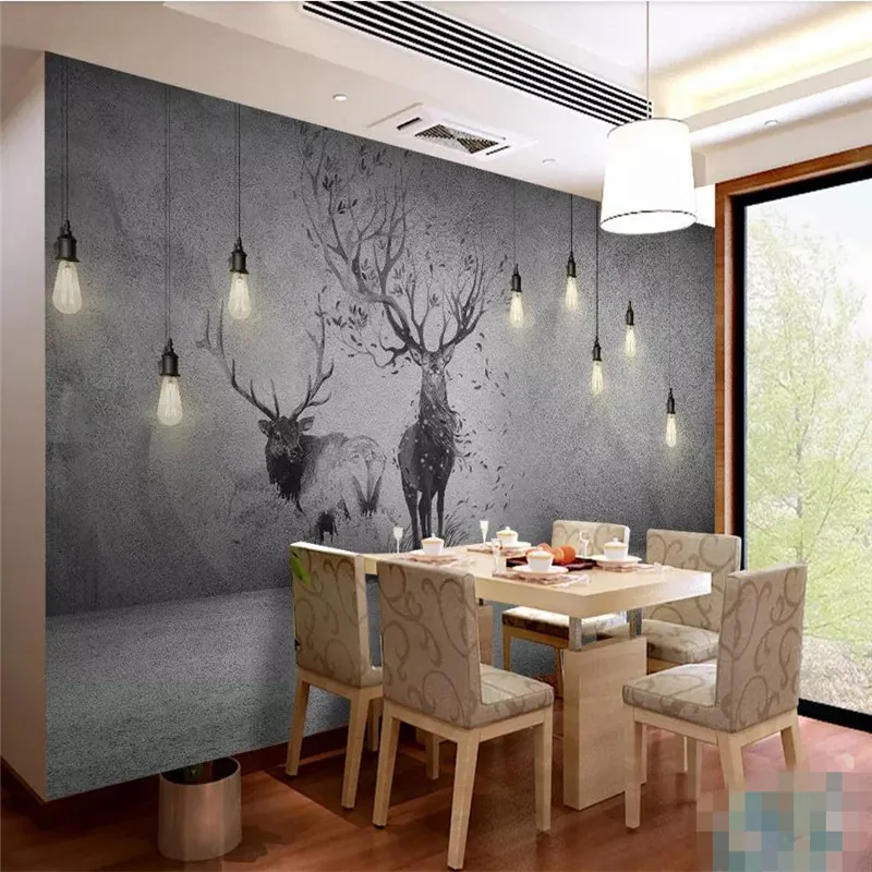 

Custom 3d wallpaper mural stereo chandelier elk background wall sofa living room TV family art silk waterproof wallpaper