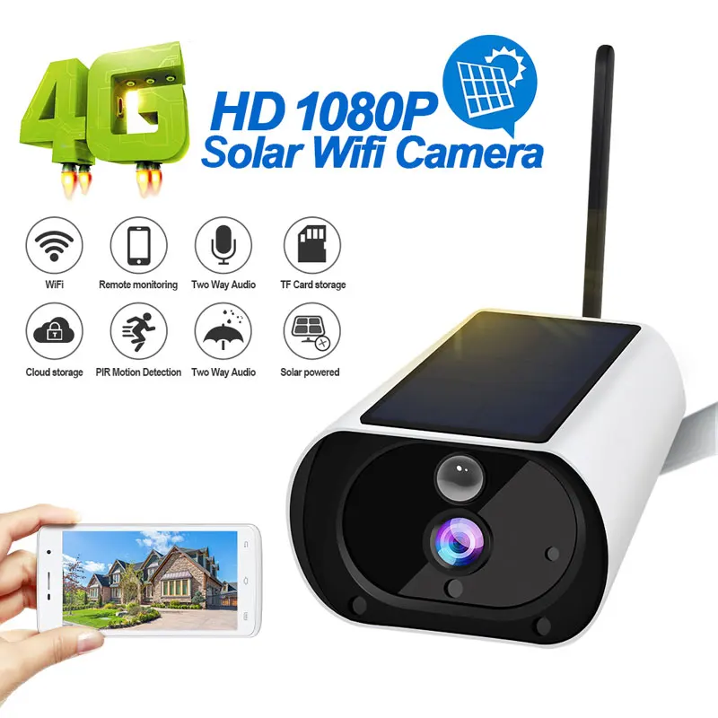 

4G Solar Battery Powered IP Camera IP67 Waterproof Outdoor 1080P Wireless Surveillance Security Camera Cloud Storage