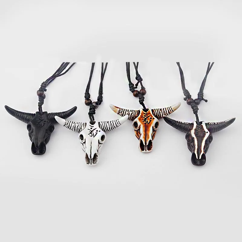 bull head 4 шт смешанные цвета амулеты Смола маори рыба-крючок панк голова череп голова волка вихревая Подвеска В Форме Головы Быка ожерелье воротник ювелирные изделия - Окраска металла: bull head