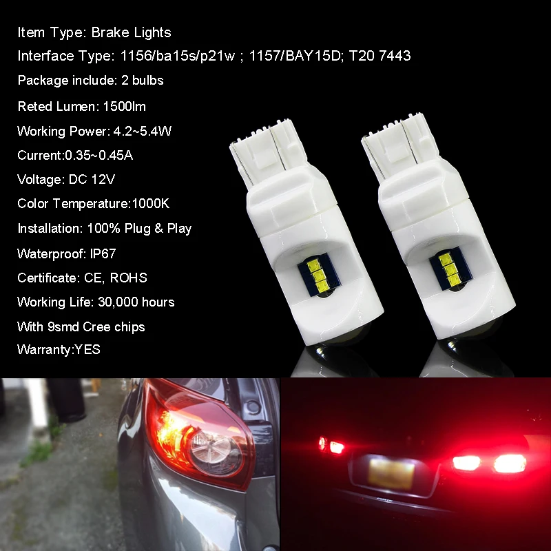 Светодиодный 1157 BAY15d 1156 BA15S P21W T20 7443 лампы для автомобильных тормозных огней с