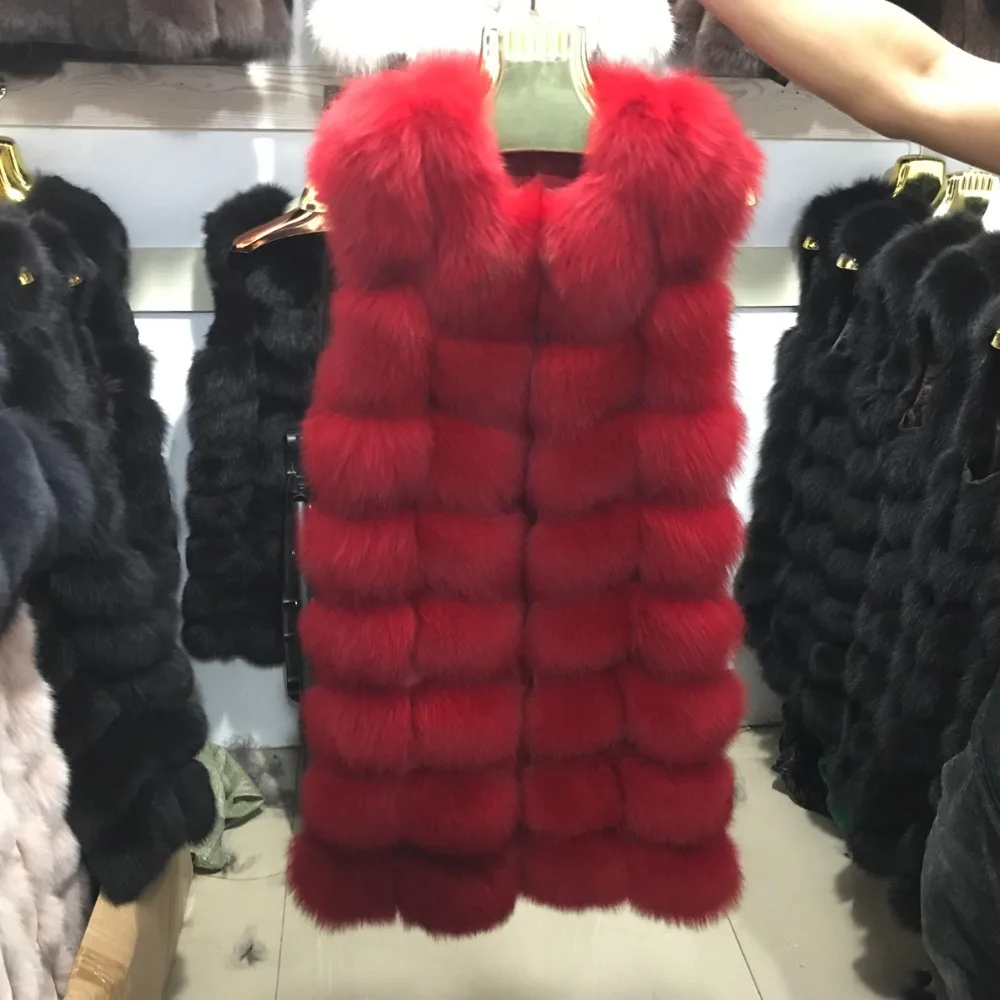 Женский Длинный жилет из натурального Лисьего меха зимний роскошный стильный
