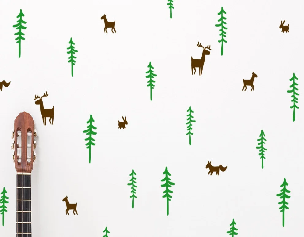 

Милые деревья, животные, набор рисунков, маленькие фотообои для детей, Виниловая наклейка на стену