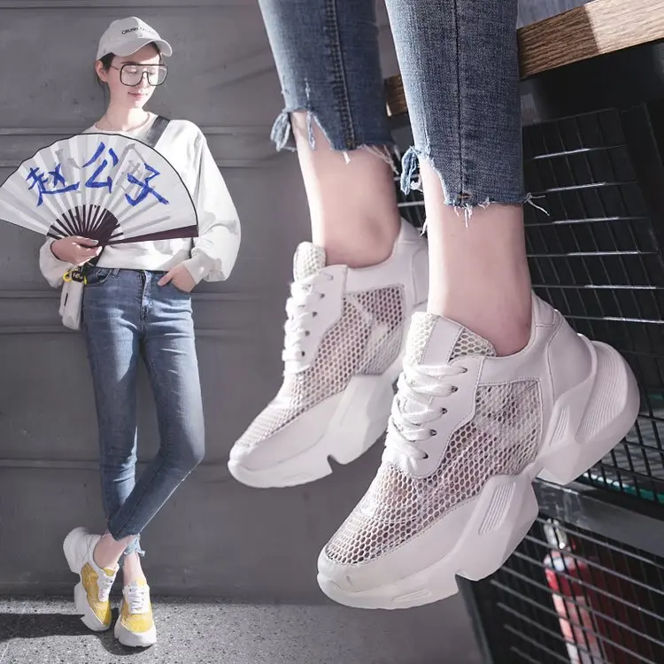 Женские модные кроссовки с сеткой Стильные повседневные летние туфли на плоской
