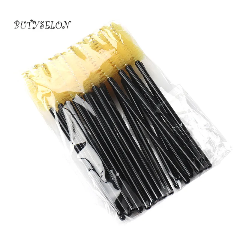 W-black yellow 200 штук ручка Одноразовые капли воды форма Косметический кисточки нейлон тушь для ресниц Wands ресницы макияж расчёски волос наращивания ресниц инст - Handle Color: W-black yellow