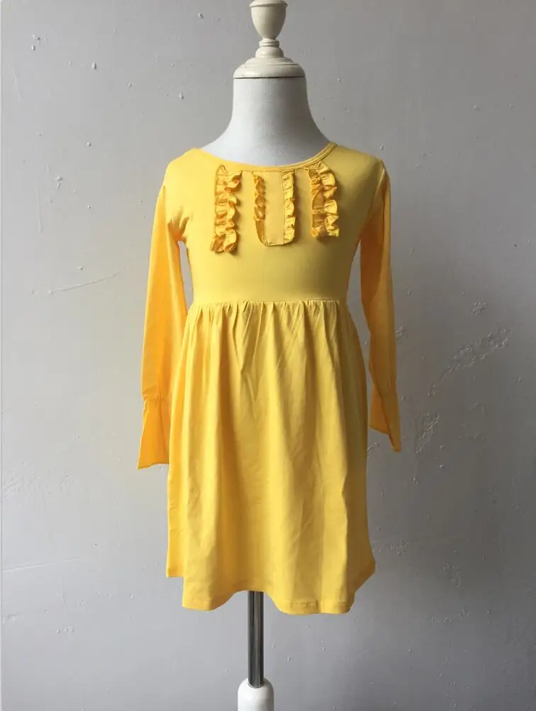 

hot selling baby girls chest triple ruffle dress latest frock design for kids dress super soft cotton pure color clothing