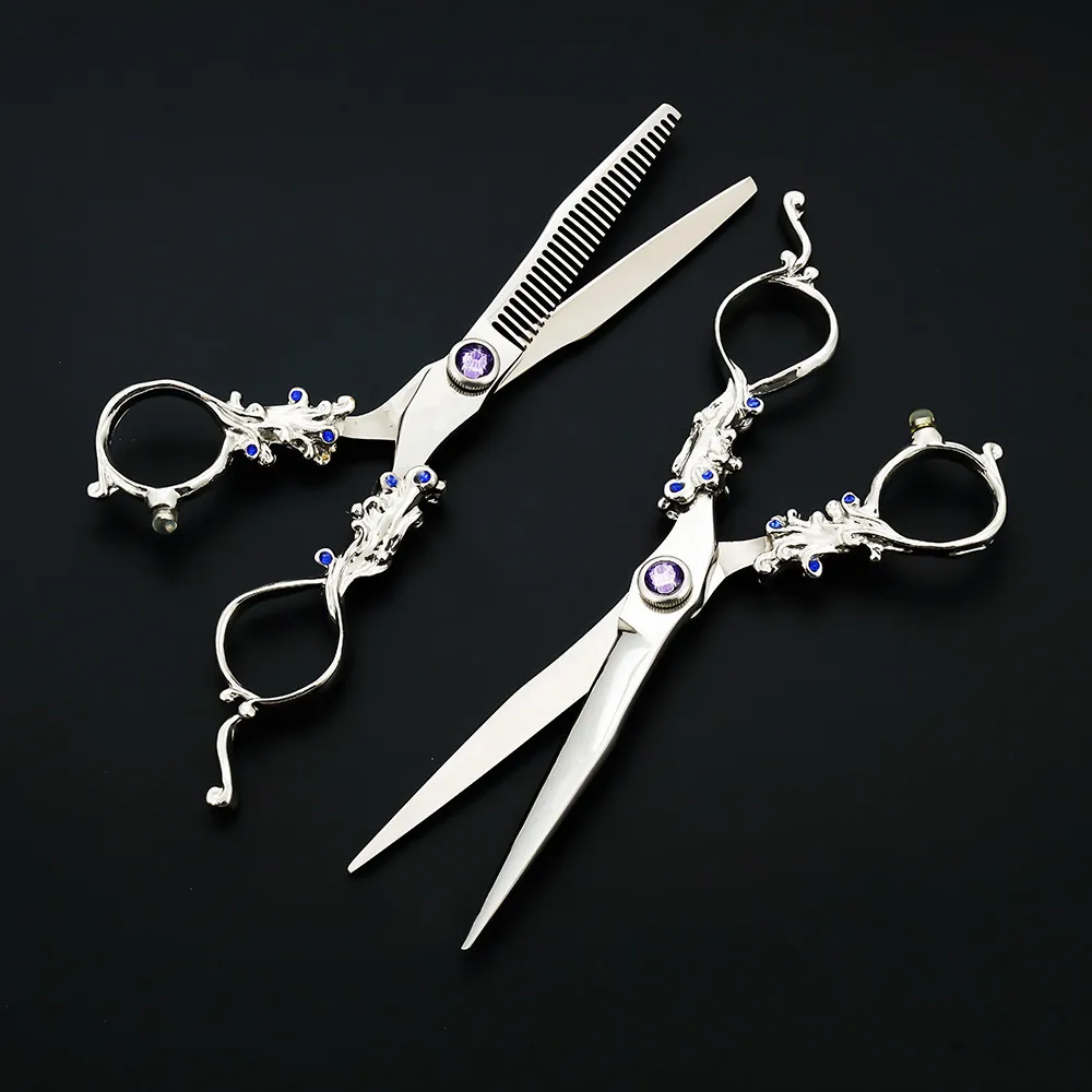 Ножницы для стрижки волос фиолетового цвета с драконом 6 дюймов профессиональные
