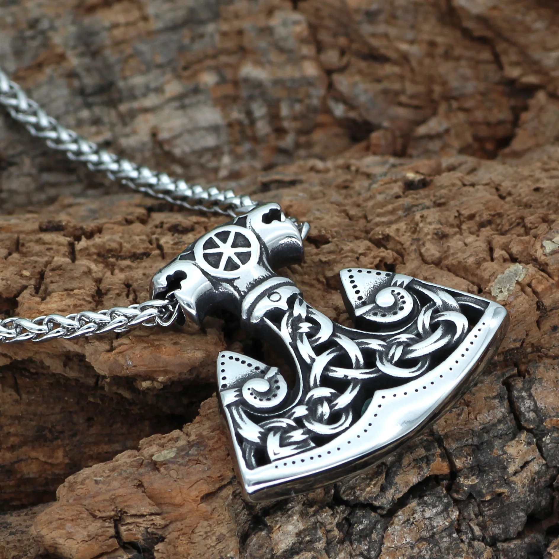 Men norse viking wolf stainless steel thor hammer axe Talisman MJOLNIR pendant necklace | Украшения и аксессуары