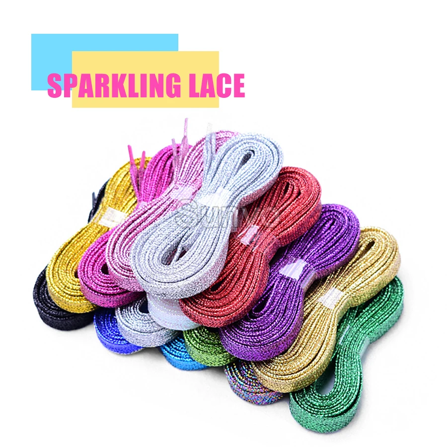 Яркие шнурки для кроссовок мужчин и женщин блестящие металлические плоской