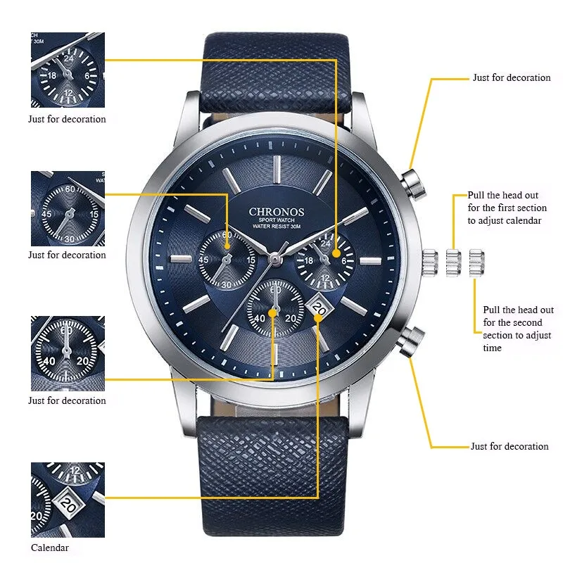 Для мужчин s часы CHRONOS бренд Ultra Slim кварцевые Военная Униформа часы для мужчин водостойкие Дата часы Relogio Masculino Montre Saat для мужчин