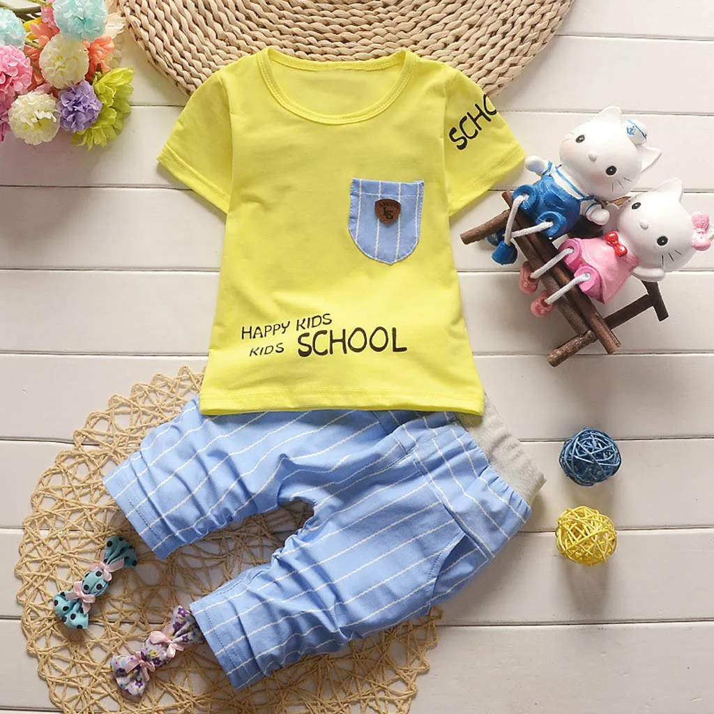 toddler girl clothes Kids Baby Boys Short Sleeve Letter Print Tops Pants Casual girls Outfits 2019 Sets | Детская одежда и обувь