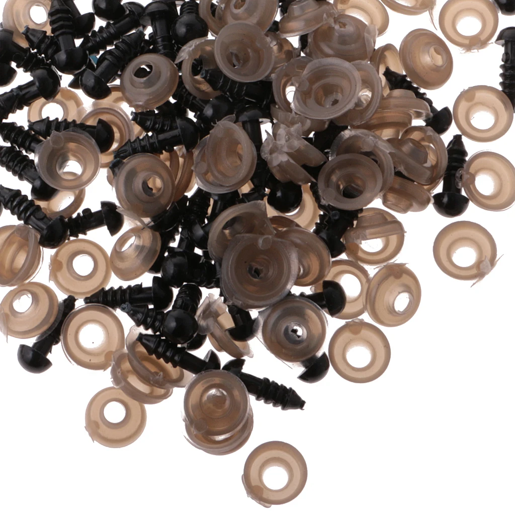 

200 Pieces Mixed 6mm 8mm Plastic Black Round Eyes with Washer for Doll Toys Making DIY Crafts